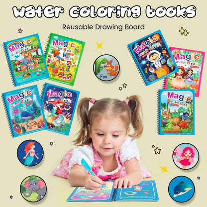 Reusable Magic Coloring Water Book (Pack Of 8 Books + 8 Pens)