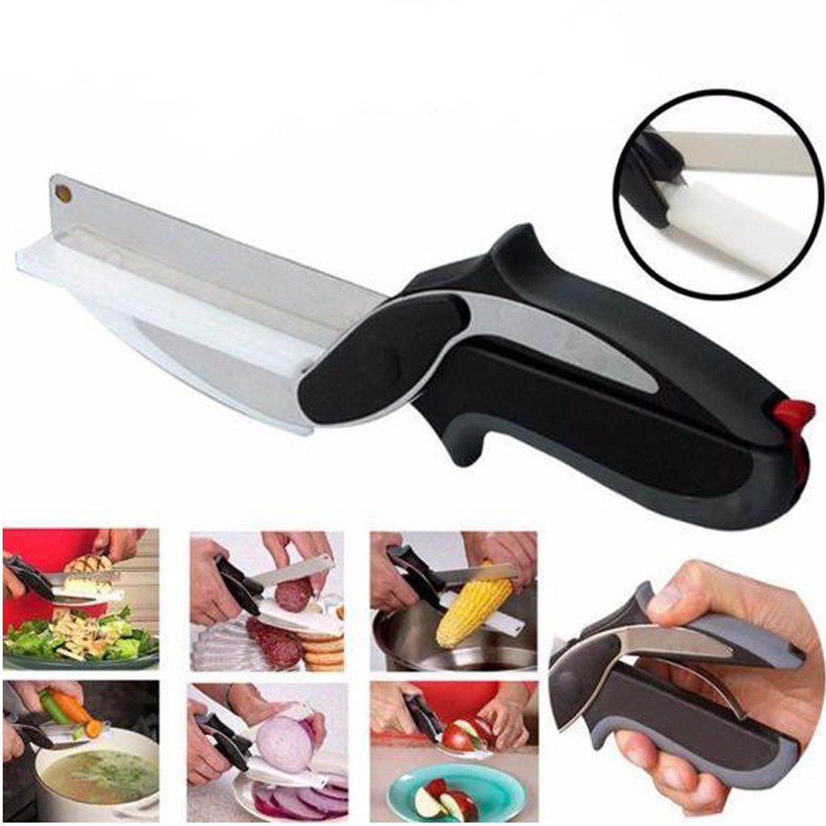 Stainless Steel Kitchen Scissors 2 in 1 Cutting Board Chopper Clever Fruit Vegetable Multifunctional Cutter - Carol Trends