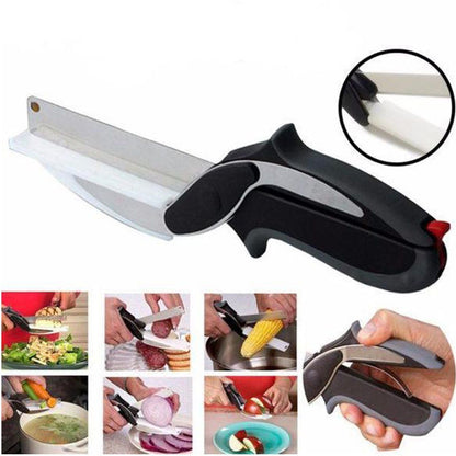 Stainless Steel Kitchen Scissors 2 in 1 Cutting Board Chopper Clever Fruit Vegetable Multifunctional Cutter - Carol Trends