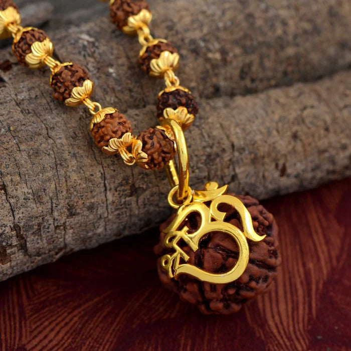 7 Mukhi Rudraksha Necklace Om Shree Design Gold Plated