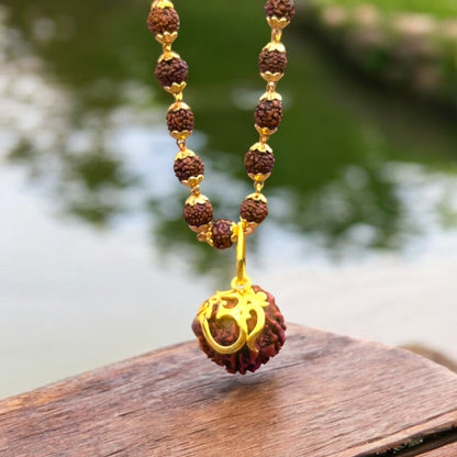 7 Mukhi Rudraksha Necklace Om Shree Design Gold Plated